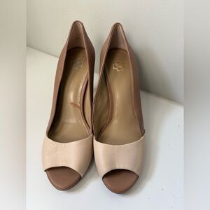 Ann Taylor Peep Toe Heels, Brown and Cream, 7M.